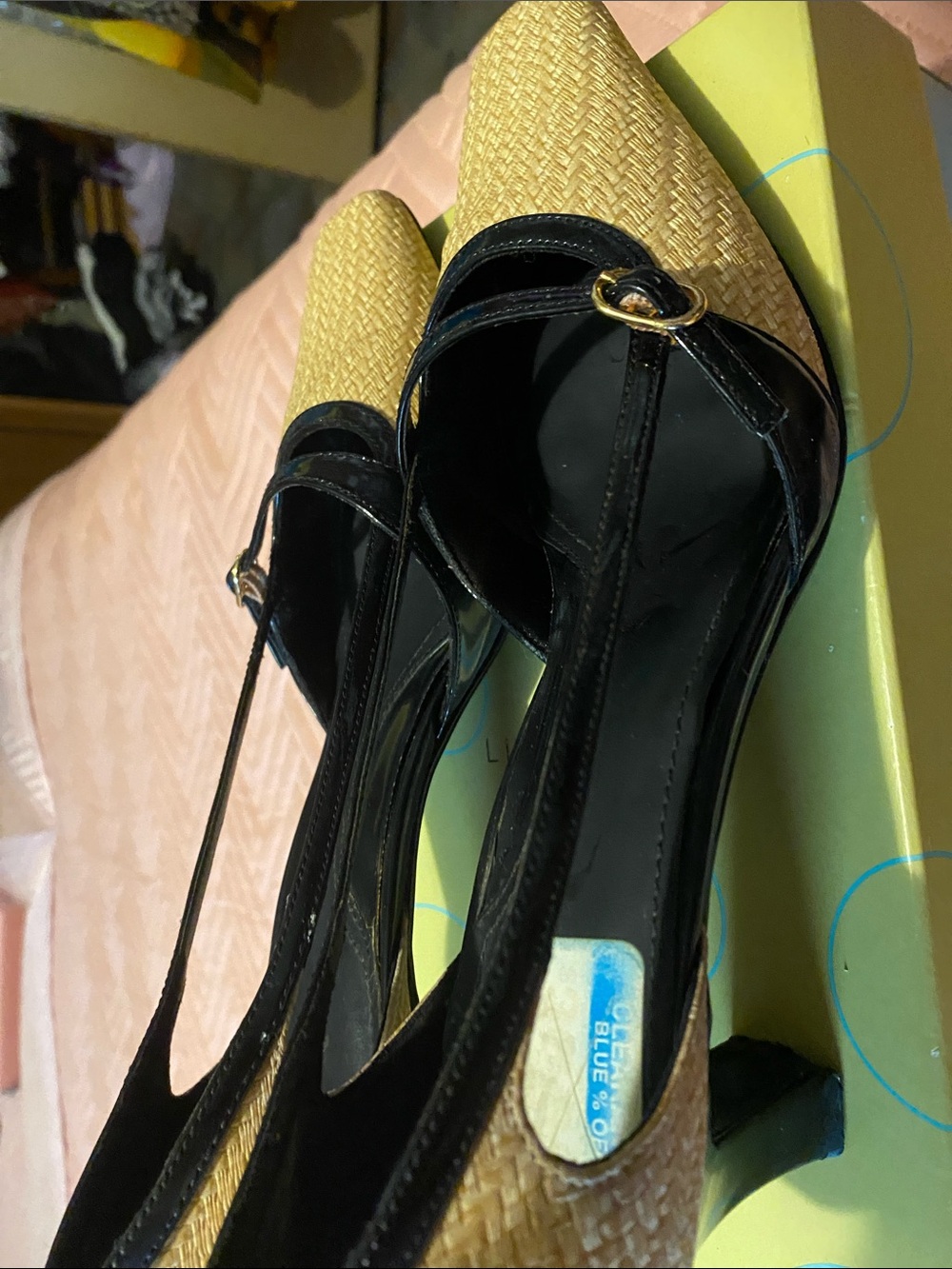 Life Stride Black and Tan Pointed-Toe Slingback Heels